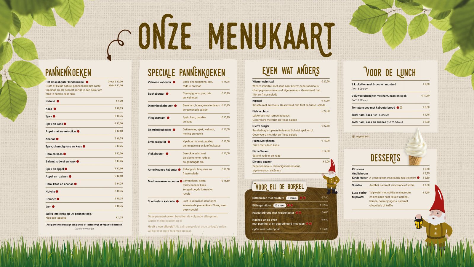 Menu Pannenkoekenrestaurant de Boskabouter Pannenkoekenhuis Wezep Pannenkoekenhuis